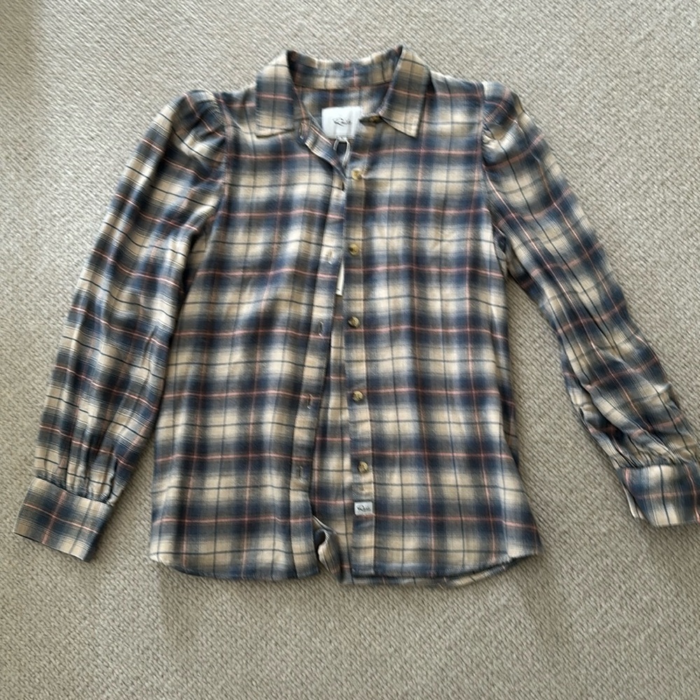 Rails Angelica Plaid Button-Front Shirt. Super soft with puff sleeves